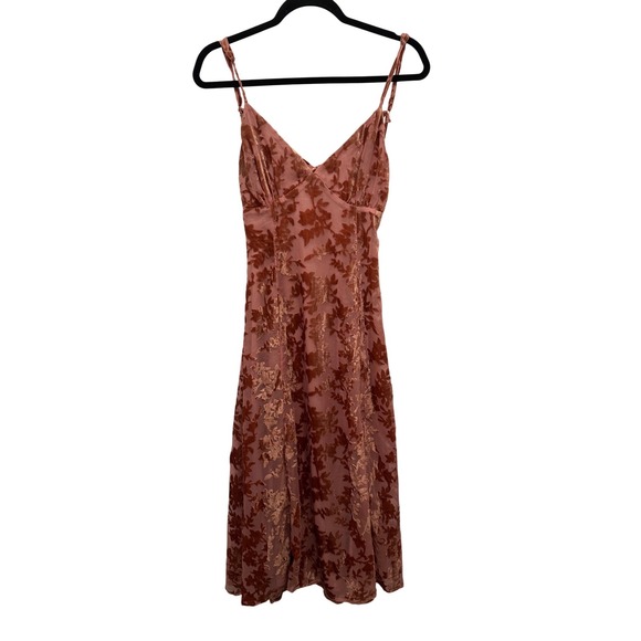 Lulus Dresses & Skirts - Lulus Dusty Rose Burnout Velvet Floral Midi Slip Dress Pink Size M Tie Back Y2K